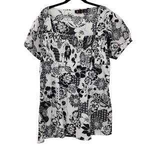 ALC Black and White Floral Short Sleeve Top Womens Size Extra Large L